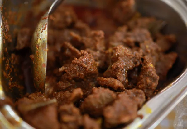 Südindisches Gericht Scharfes Rindfleisch Braten Kerala Indien Beilage Ghee Reis — Stockfoto