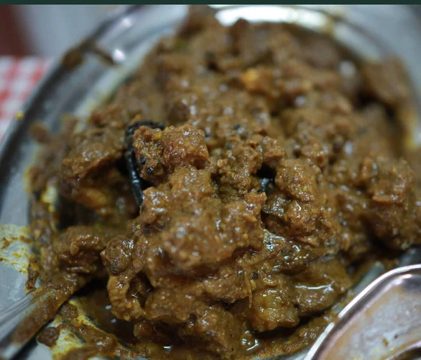 Südindisches Gericht Scharfes Rindfleisch Braten Kerala Indien Beilage Ghee Reis — Stockfoto