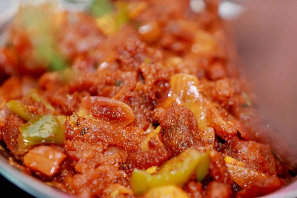 Gewürztes Chilli Schweinefleisch Rezept Indischen Stil Schweinefleisch Chilli Fry — Stockfoto