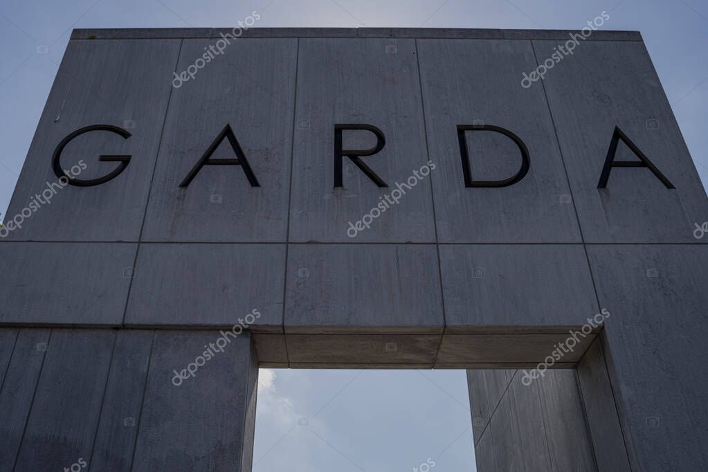 Wexford Town, County Wexford, Ireland, 25th August 2025. Garda Text on Wall of Wexford Town Garda Station