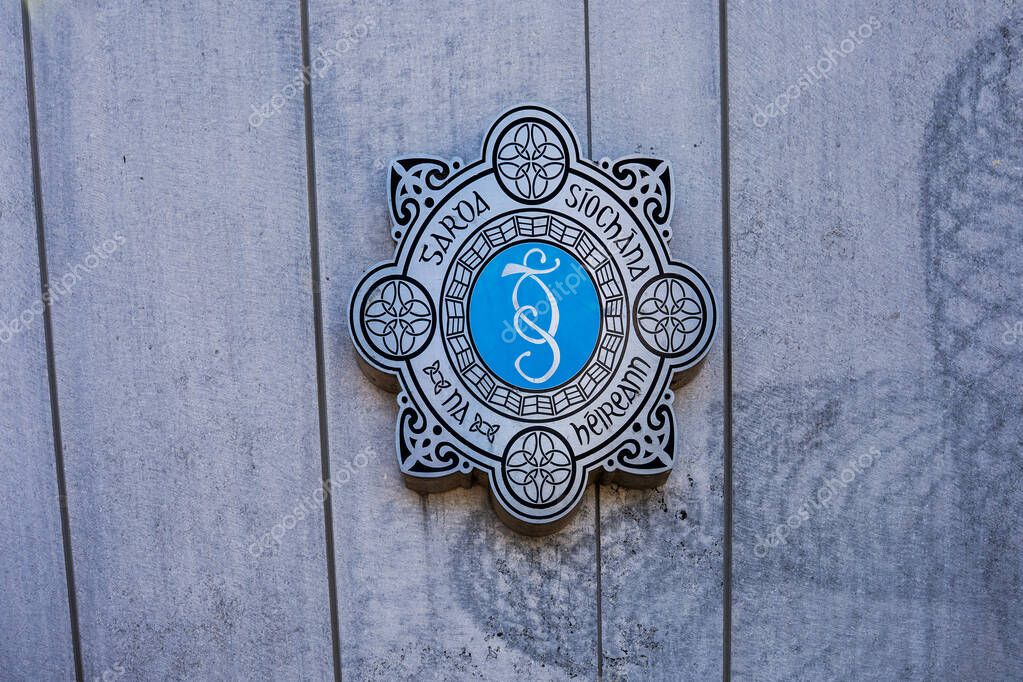 Wexford Town, County Wexford, Ireland, 25th August 2025. Garda Crest on Wall of Wexford Town Garda Station