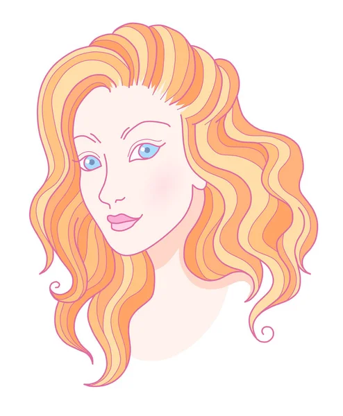 Potret Gadis Cantik Dengan Rambut Keriting Merah Ilustrasi Kartun Diisolasi - Stok Vektor