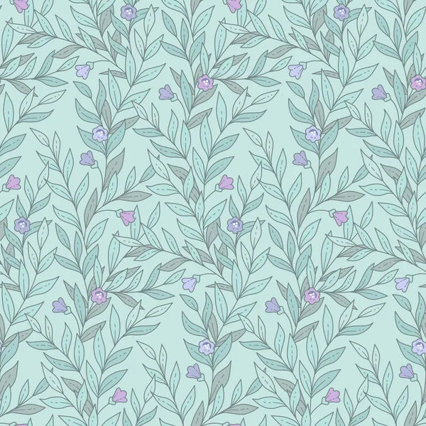 Ramitas Simples Con Hojas Diminutas Flores Violetas Sobre Fondo Color — Vector de stock