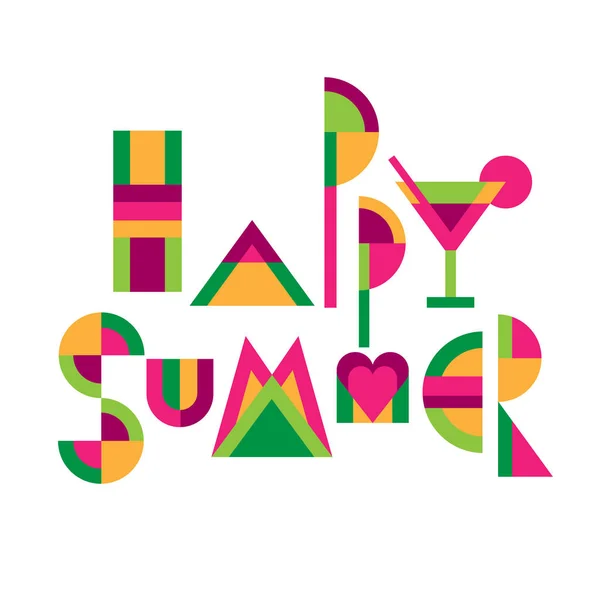 Título Letras Feliz Verano Divertidas Letras Geométricas Colores Ilustración Estilo — Vector de stock