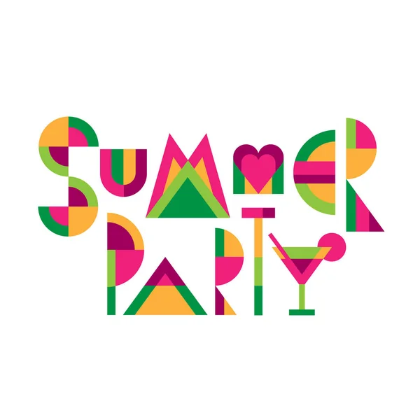 Literowanie Tytuł Summer Party Zabawne Kolorowe Literki Geometryczne Płaski Ilustracja — Wektor stockowy