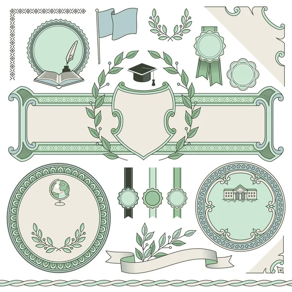 Set Empty Templates Design Diploma Education Certificate Vintage Frames Corners — Stock Vector