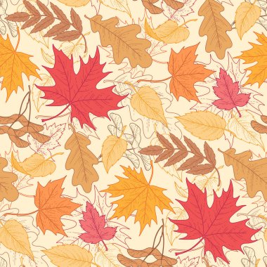 Dikişsiz desen çok renkli Sonbaharın sarı zemin üzerine bırakır. Desen Tekstil, tasarım ve decoratio için