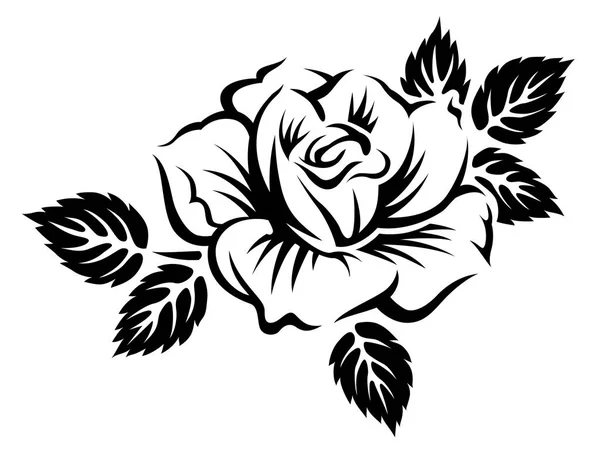 Stylized Blooming Rose Monochrome Black Illustration Isolated White Backgroun — Stock Vector