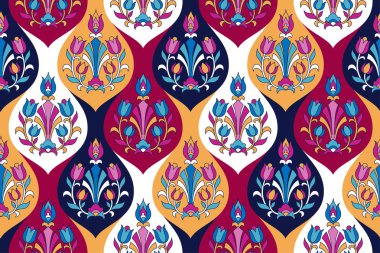 Hint tarzı süs çiçek öğeleri üzerinde renkli mozaik karolar ile. Tekstil ve decoratio için seamless modeli
