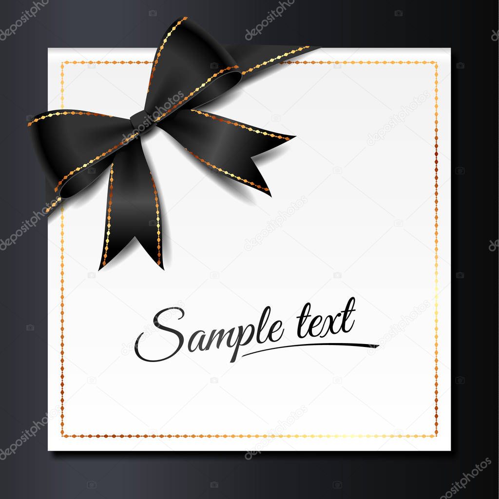 Template of elegant invitation card with black bow and golden fram