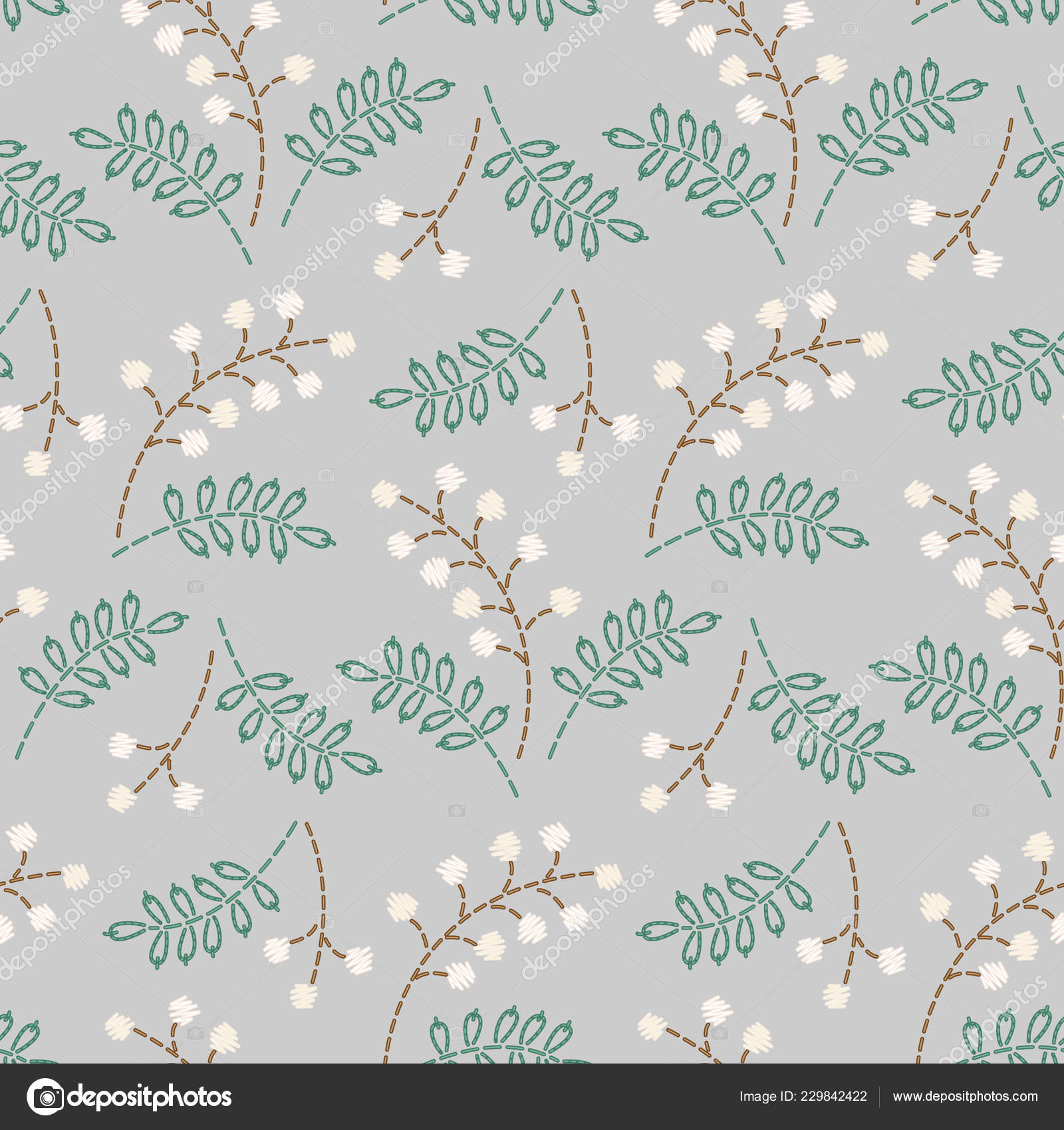 White Embroidered Berries Grey Background Seamless Pattern Your Design