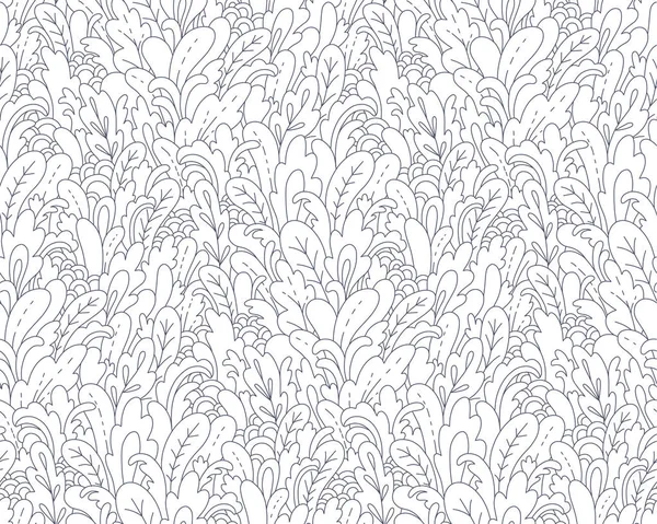 Field of fantasy plants. Doodle style illustration, monochrome grey on white background. Abstract seamless pattern for coloring, design and textile.
