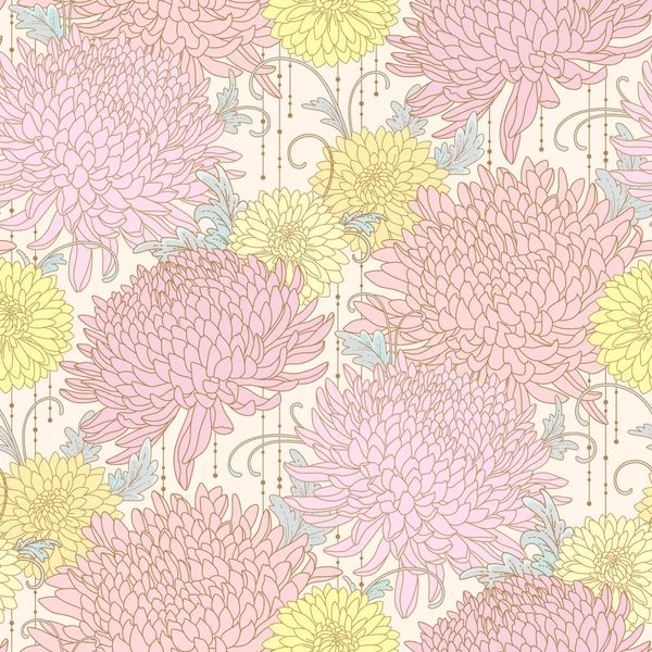 Pink Yellow Chrysanthemums Light Background Floral Seamless Pattern Your Design — Stock Vector