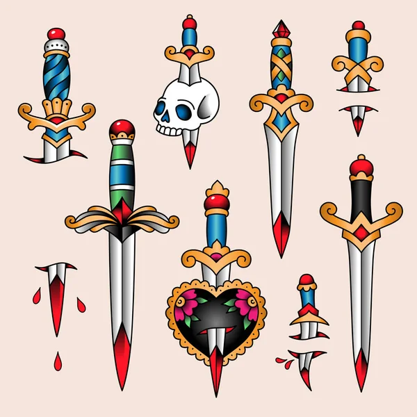 Tattoo set dolken — Stockvector