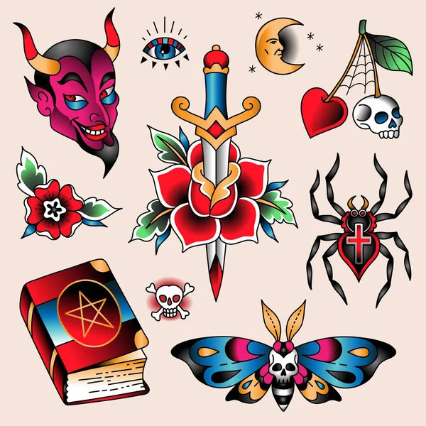 Tattoo set mystic — Stock Vector