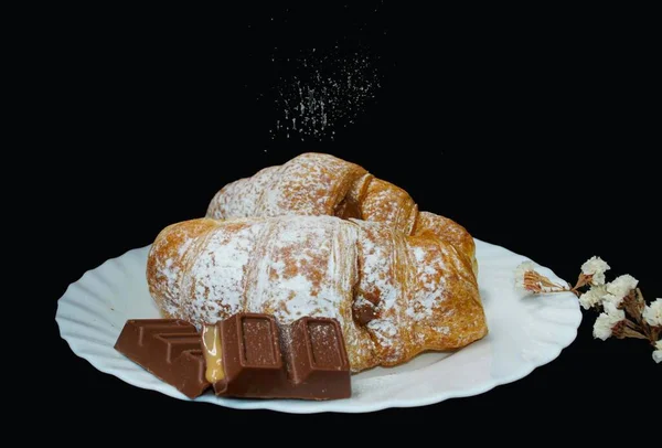 Croissant Chocolate Plato — Foto de Stock