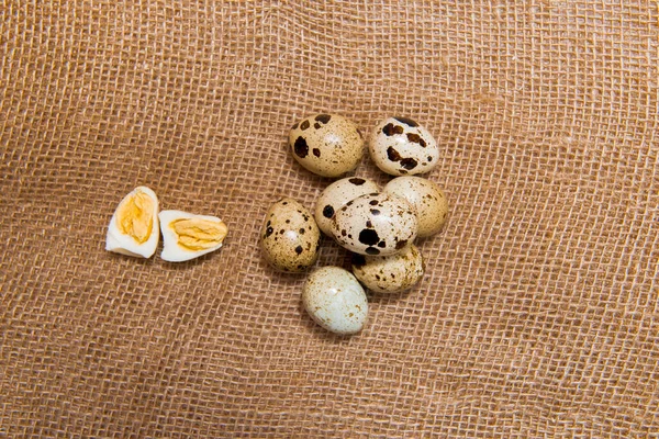 Food Group Quail Eggs Isolated Burlap — Stock Photo, Image