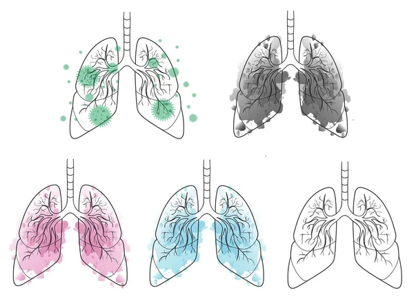 Acuarela Lungs Set Pack Limpio Sano Enfermo Fumadores Lungs Virus — Archivo Imágenes Vectoriales