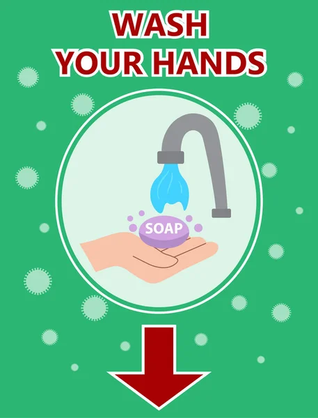 Wash Your Hands Poster Coronavirus Covid Protect Yourself Touch Eyes — Stock Vector