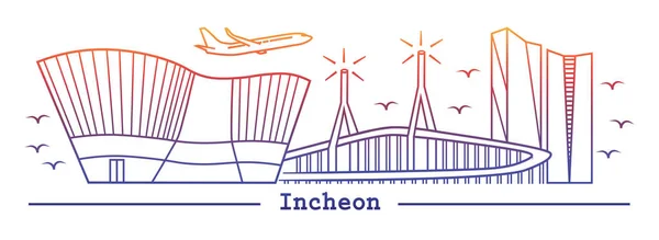 Miasto Incheon Stylu Sztuki Linii Kolorem Wschodu Lub Zachodu Słońca — Wektor stockowy
