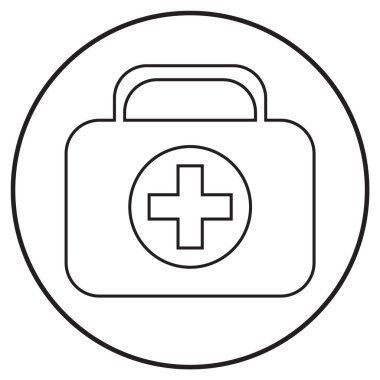 tıbbi simge ilk yardım kiti; satır sanatı tarzı; vektör illüstrasyonu, uygulama, yazdırma veya web sembolü.