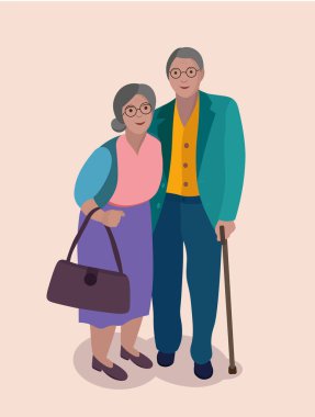 Yaşlı bir çift, yaşlı vatandaşlar, mutlu insanların portre posteri. yazdırma ya da ağ için kullanılabilir