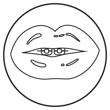 dudak simgesi, parantezli dişler; satır sanatı tarzı; vektör illüstrasyonu, uygulama, yazdırma veya web sembolü.