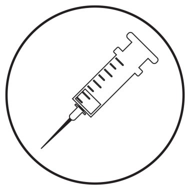 Çizgi sanatı tarzında tıbbi şırınga simgesi; vektör illüstrasyonu, uygulama, yazdırma veya web için kullanılabilir.