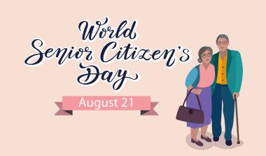 world senior citizens day poster with lettering text design and couple characters. can use for print or web. clipart