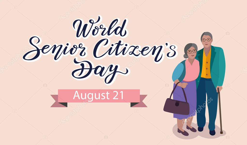 World senior citizens day poster with lettering text design and couple characters. can use for print or web.