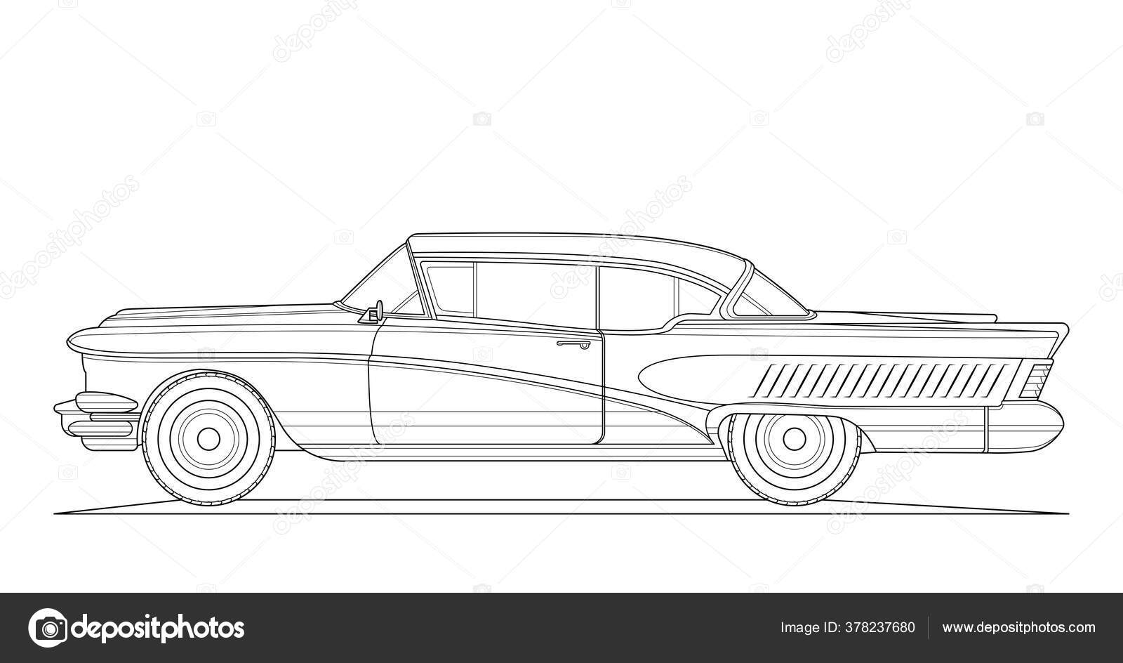 Coloring page vector line art illustration car for book and drawing. Black  contour sketch. Isolated on white background. High-speed drive vehicle.  Graphic element. Stroke without fill Stock Vector