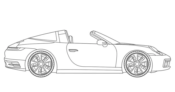 Line Art Vector Cabriolet Car Koncept Designu Černý Obrys Vozidla — Stockový vektor