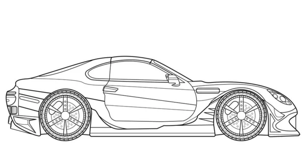 Vector Line Art Car Konzeptdesign Fahrzeug Schwarze Umrisse Skizze Illustration — Stockvektor