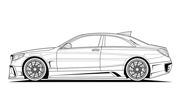 Vector Linii Sztuki Oryginalnej Ilustracji Samochodu Czarny Szkic Kontur Ilustruje — Wektor stockowy