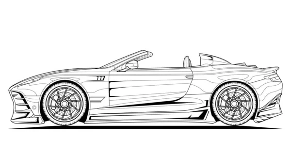 Sport Car Vector Line Illustration Black Contour Sketch Illustrate Adult — Stock Vector