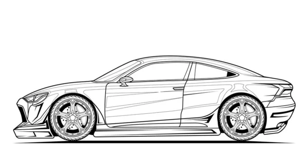 Illustration Ligne Vectorielle Voiture Sport Croquis Contour Noir Illustrent Coloration — Image vectorielle