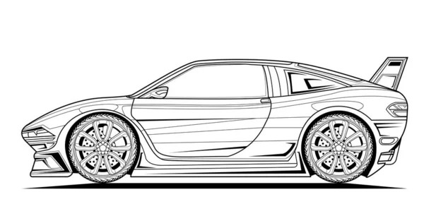 Vector Line Art Original Car Illustration Schwarze Konturskizzen Illustrieren Erwachsenenausmalbilder — Stockvektor