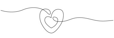 Minimalist iki kalp, biri diğerinin içinde, dışa doğru uzanan sürekli akan bir çizgi olarak çizilmiş. Yuvalanmış kalpler derin aşkı, birliği ve bağı sembolize eder..
