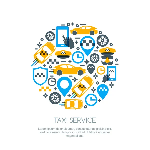 Набор Векторных Онлайн Такси Сервис Изолированный Логотип Иконки Символы Концепция — стоковый вектор