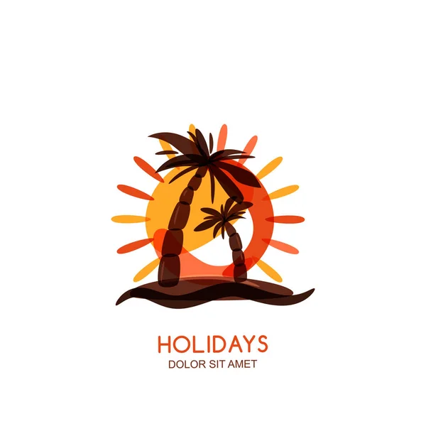 Plantilla Diseño Logotipo Vectorial Isla Tropical Palmeras Puesta Sol Playa — Archivo Imágenes Vectoriales