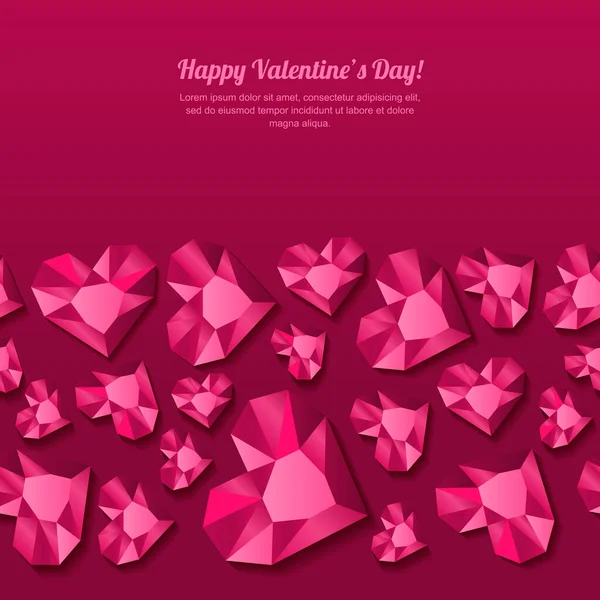 Valentines Day Vector Seamless Background Stylized Pink Heart Diamonds Gems — Stock Vector