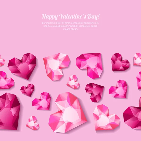 Valentines Day Vector Seamless Background Stylized Pink Heart Diamonds Gems — Stock Vector