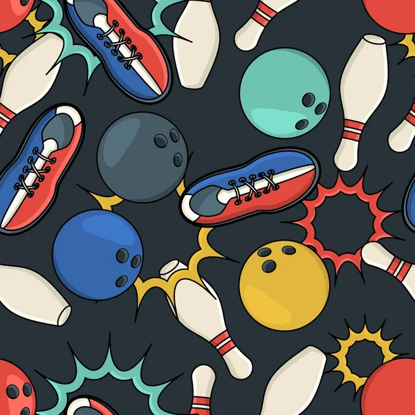 Bowling Vector Naadloos Patroon Kleur Doodle Design Elementen Zwarte Achtergrond — Stockvector