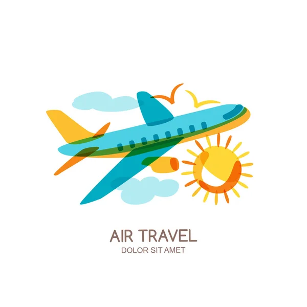 Vector Plane Air Travel Logo Emblem Design Elements Multicolor Flying — Stock Vector