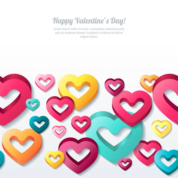 Valentines Day Vector Horizontal Seamless White Background Stylized Multicolor Hearts — Stock Vector