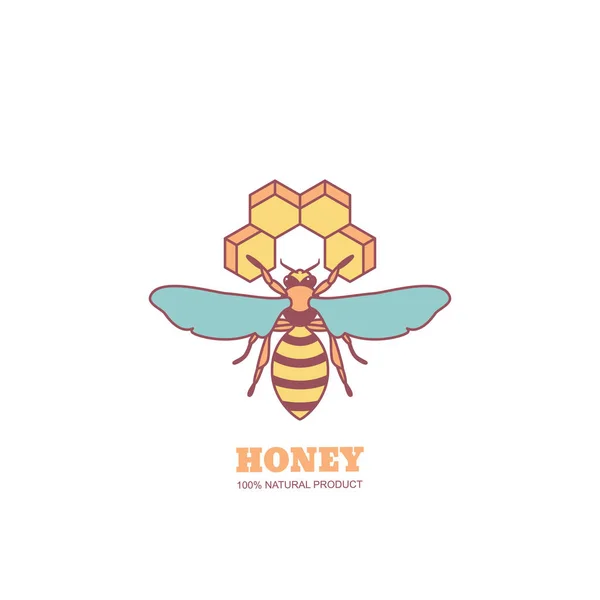 Vintage Honey Label Design Elements Vector Logo Emblem Honeybee Honeycombs — Stock Vector