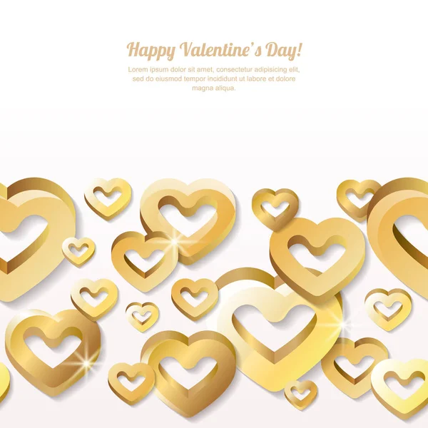 Valentines Day Vector Horizontal Seamless Background Stylized Golden Hearts Concept — Stock Vector