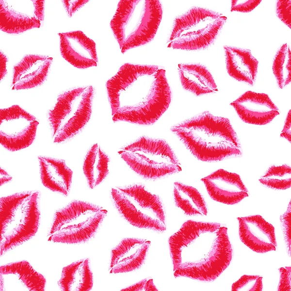 矢量无缝图案与红色口红亲吻 粉色唇水彩背景 设计时尚纺织品印花 化妆和化妆品概念 — 图库矢量图片