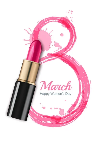 Marzo Biglietto Auguri Vettoriale Giornata Internazionale Della Donna Rossetto Rosa — Vettoriale Stock