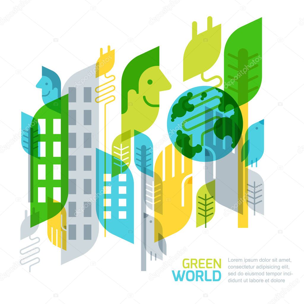 Environmental and ecology vector illustration. Abstract geometric background for save earth day. Nature and planet protection. Green world concept.